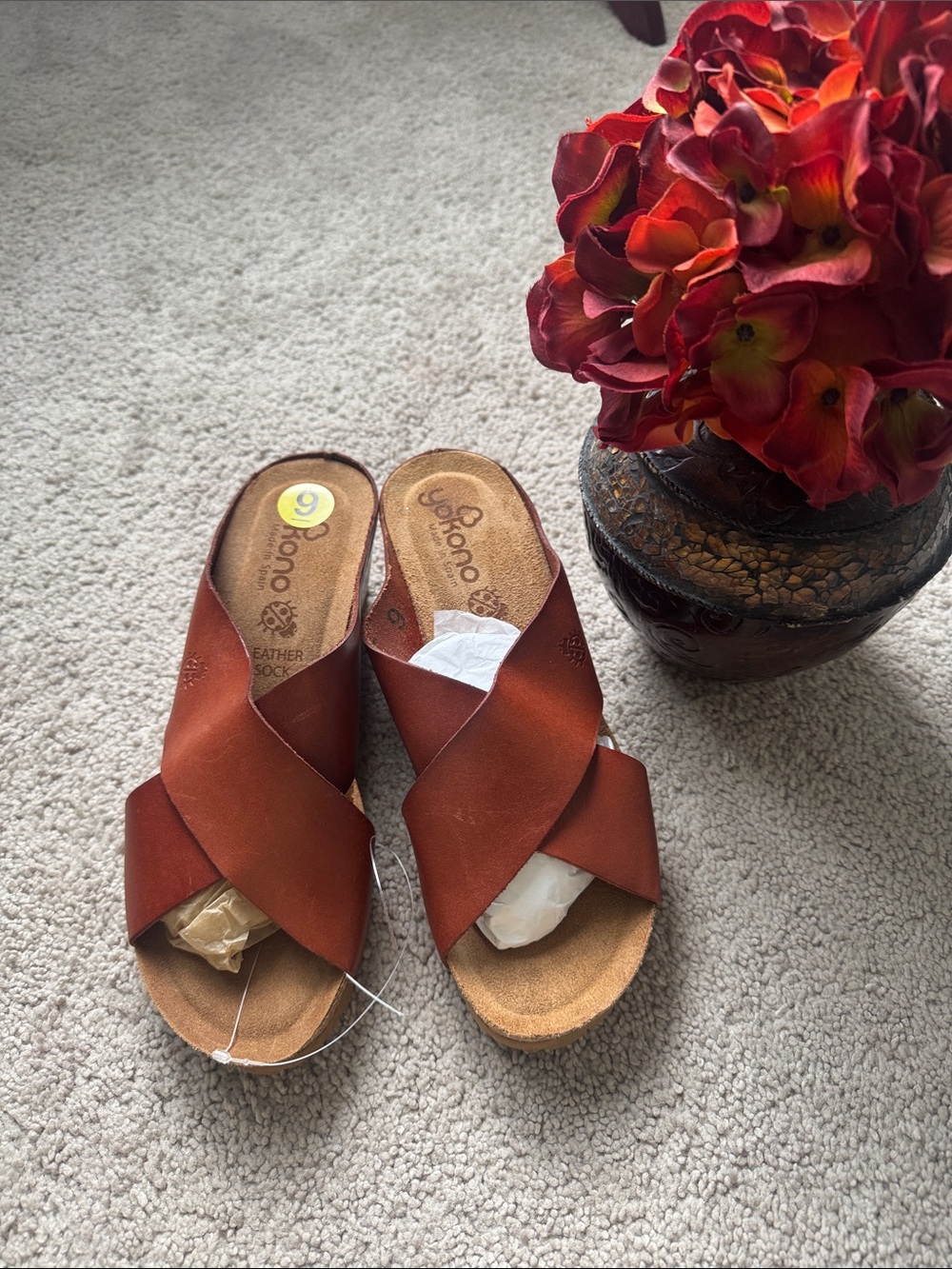 Cross-Band Slide Mules in Rust Brown